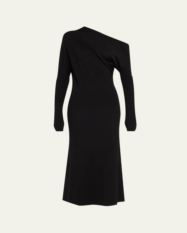 Liv One-Shoulder Draped Merino Dress